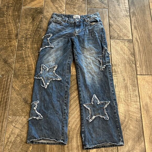 Disclosure star patch wide leg Denim mid-rise jeans - Picture 2 of 3